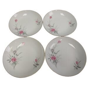4 Vintage Golden Rose Flower Gold Rim Fine China Japan Small Salad Plates